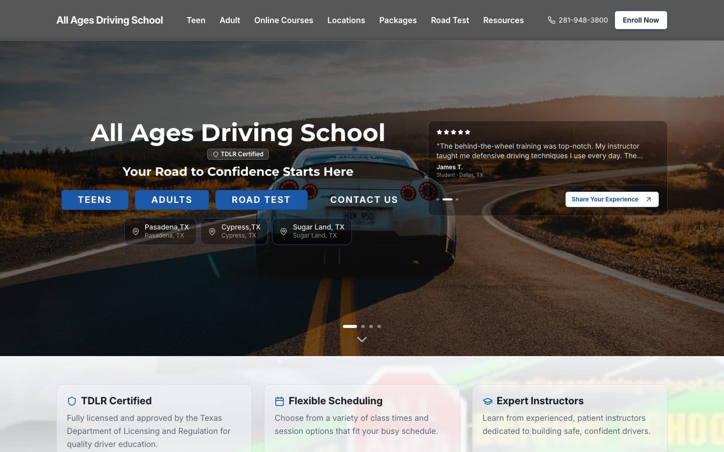 All Ages Driving School website on a laptop
