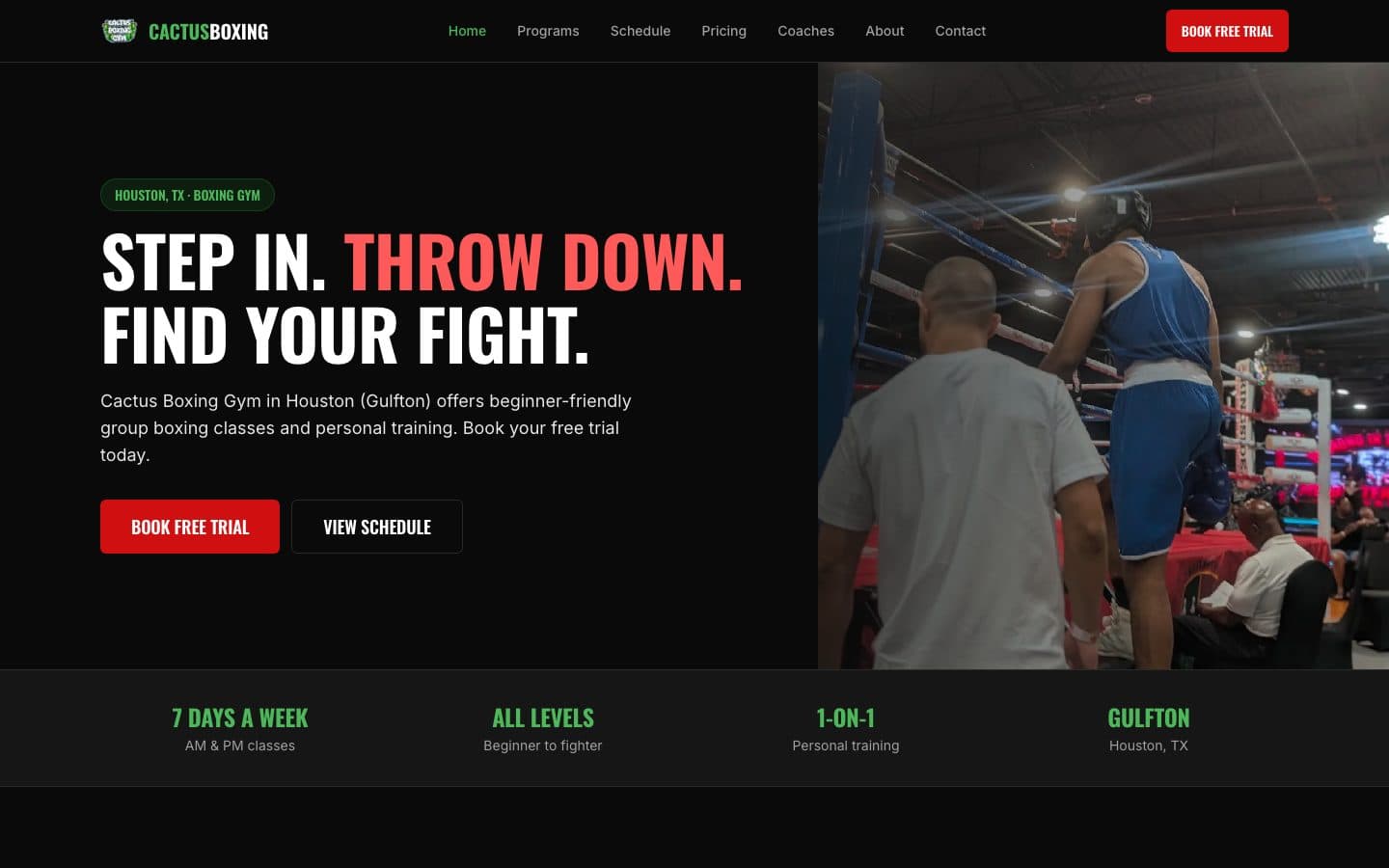 Cactus Boxing Gym website on a laptop