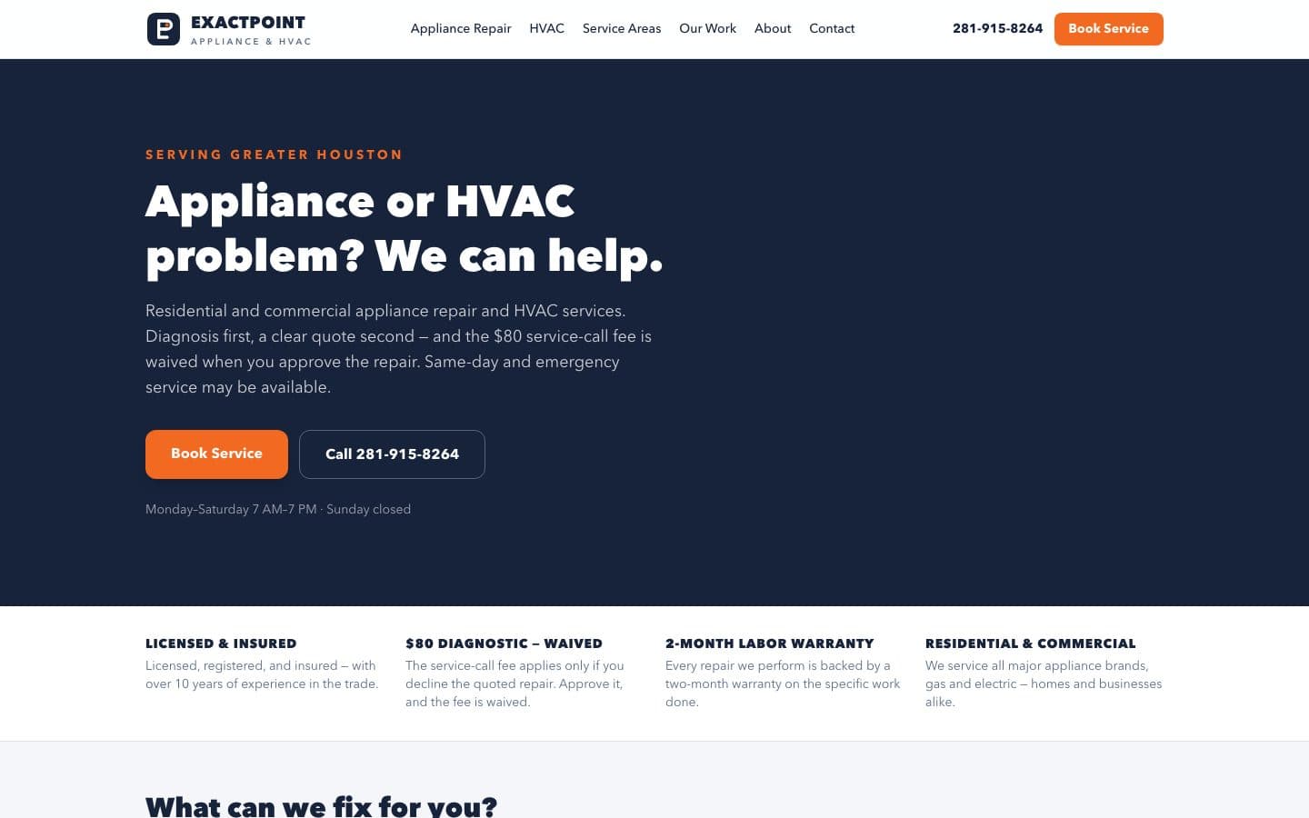 ExactPoint Appliance & HVAC website on a laptop