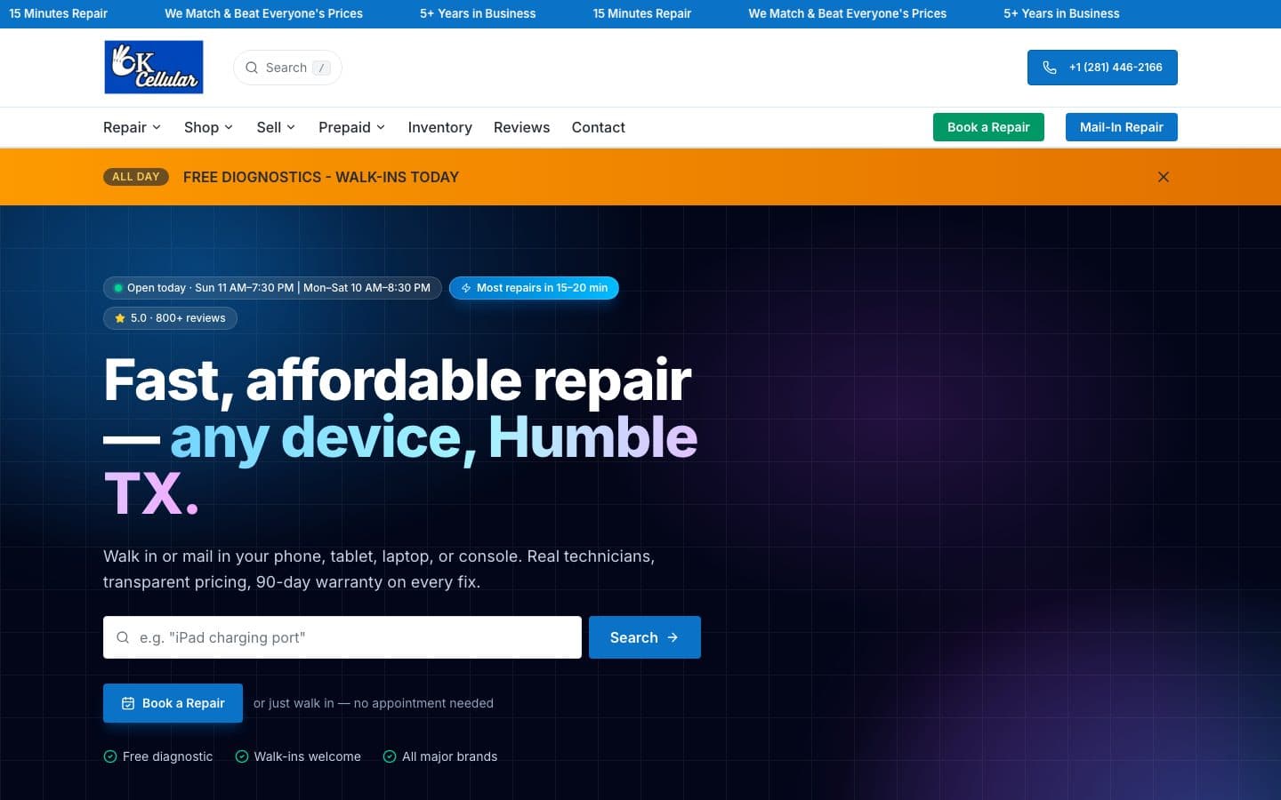 OK Cellular website on a laptop